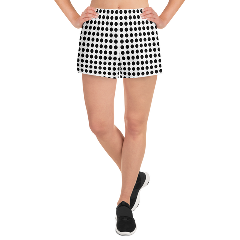 BLACK DOTS ON WHITE SHORTS. Women's Athletic Short Shorts. Yoga, Gym and Pilates Activewear.