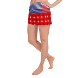 RED, BLUE AND WHITE STARS AND STRIPES SHORTS. Women's Athletic Short Shorts. Exercise Shorts.