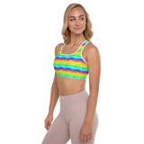 RAINBOW WATERCOLOR PADDED SPORTS BRA.  Yoga, Pilates or Gym Exercise Activewear.