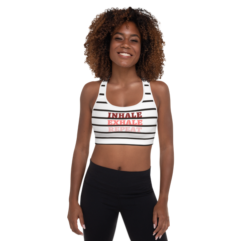 INHALE. EXHALE. REPEAT PADDED SPORTS BRA. Yoga, Gym and Pilates Activewear.