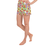 SPRING FLOWERS WATERCOLOR SHORTS. Women's Athletic Short Shorts. Gym, Pilates, Yoga Activewear.