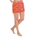 ORANGE ROSES. Women's Athletic Short Shorts. Gym, Pilates and Yoga Exercise Activewear.